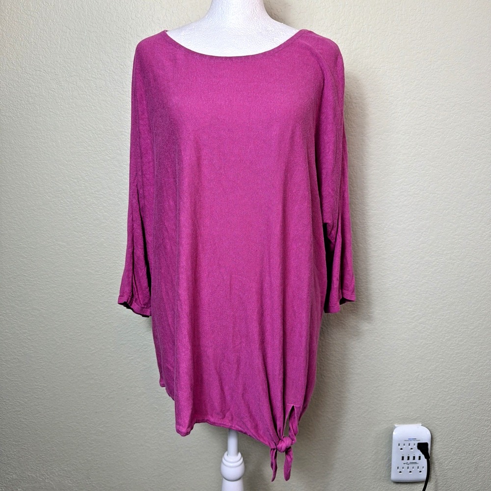J. Jill Sweater Womens XL Pink Linen Rayon Knit Side Tie Asymmetrical Pullover